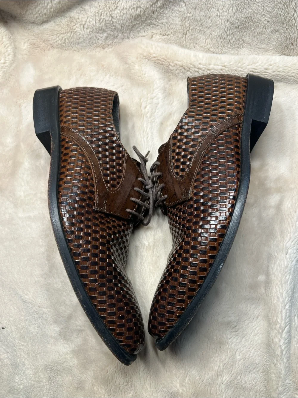 Stacy Adams Sanfillipo cognac basket weave print leather shoes size 8.5